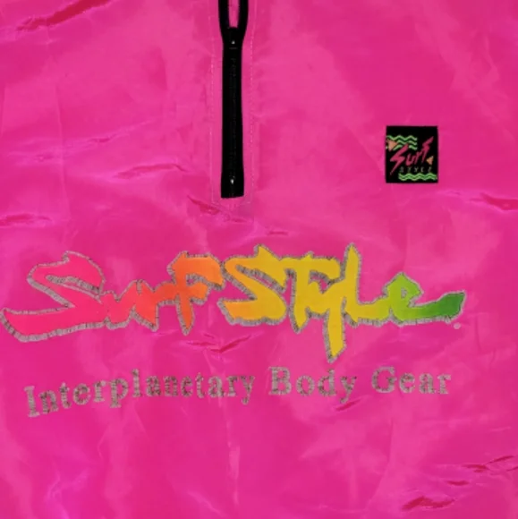 Surf Style Vintage 90s Neon Pink Windbreaker Pullover Spellout One Size Fits All - Picture 5 of 12